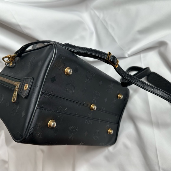 MCM Black Visetos Nylon & Leather Boston Style Crossbody Satchel Bag ~EUC - Picture 9 of 13